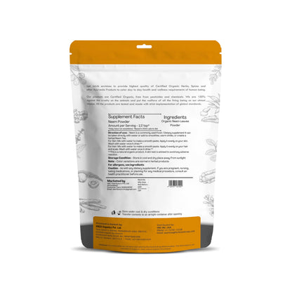 Just Jaivik Organic Neem Leaves Powder pouch with USDA organic label