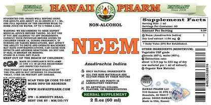 Hawaii Pharm Neem Liquid Extract supplement facts label