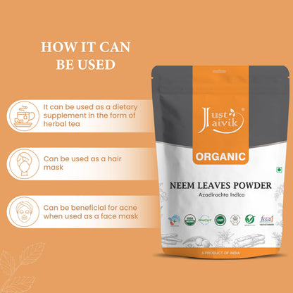 Just Jaivik Organic Neem Leaves Powder lifestyle skincare application