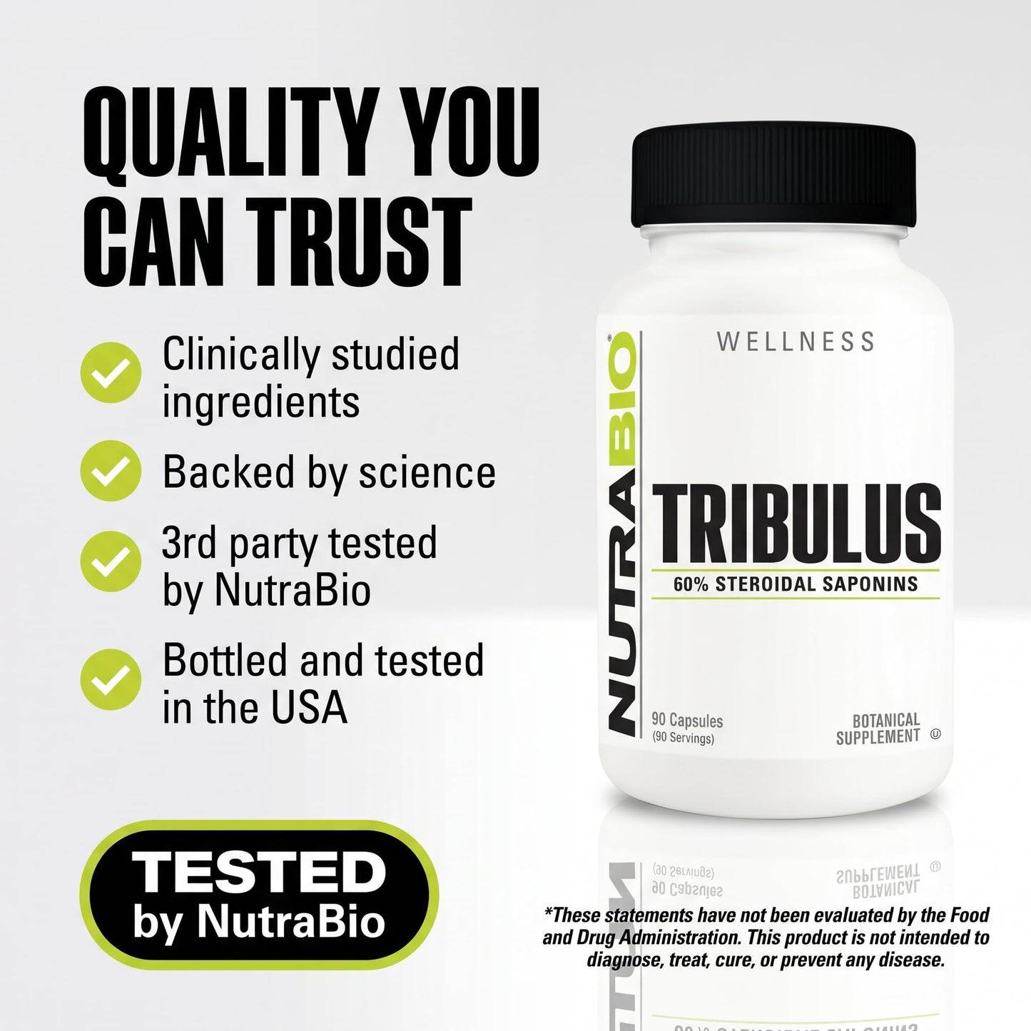 NutraBio Tribulus supplement facts panel on bottle