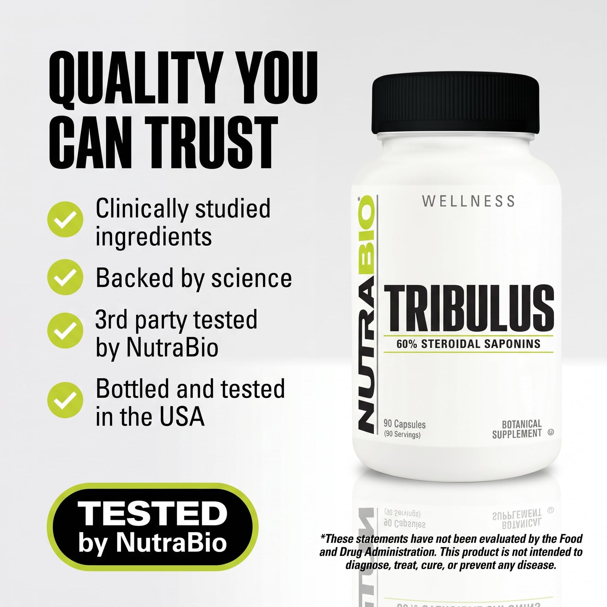 NutraBio Tribulus supplement facts panel on bottle