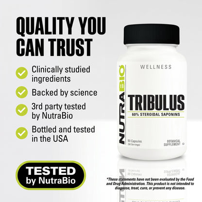 NutraBio Tribulus supplement facts panel on bottle