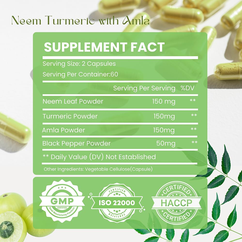 Hebhac Herbs Neem And Turmeric 120 Capsules Supplement Facts