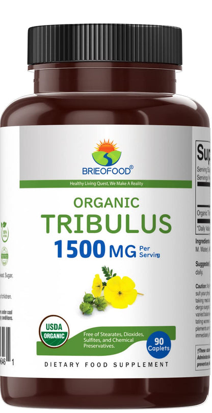 Brieofood Organic Tribulus 90 vegetarian tablets packaging label