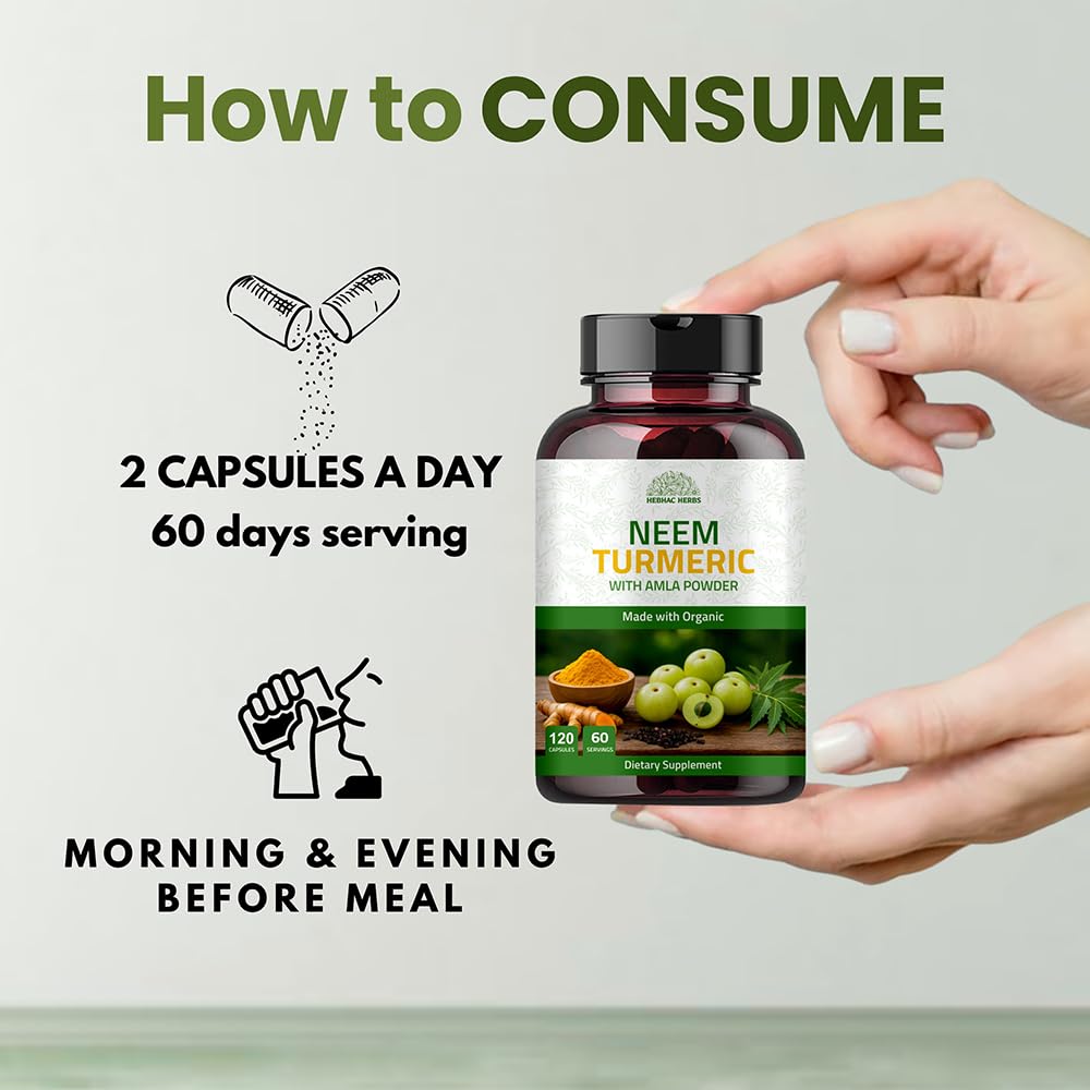 Hebhac Herbs Neem Turmeric Amla Vegan Capsules Package