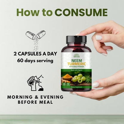 Hebhac Herbs Neem Turmeric Amla Vegan Capsules Package