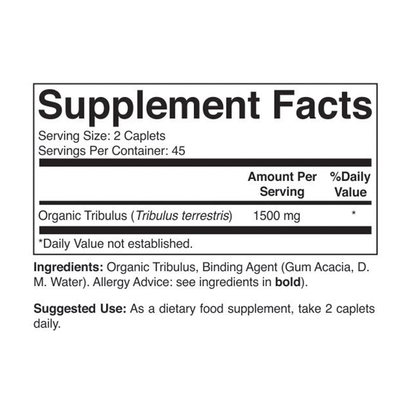 Side view of Brieofood Tribulus supplement bottle showing organic certification