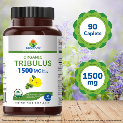 Brieofood Organic Tribulus Terrestris 90 tablets bottle with ingredients list