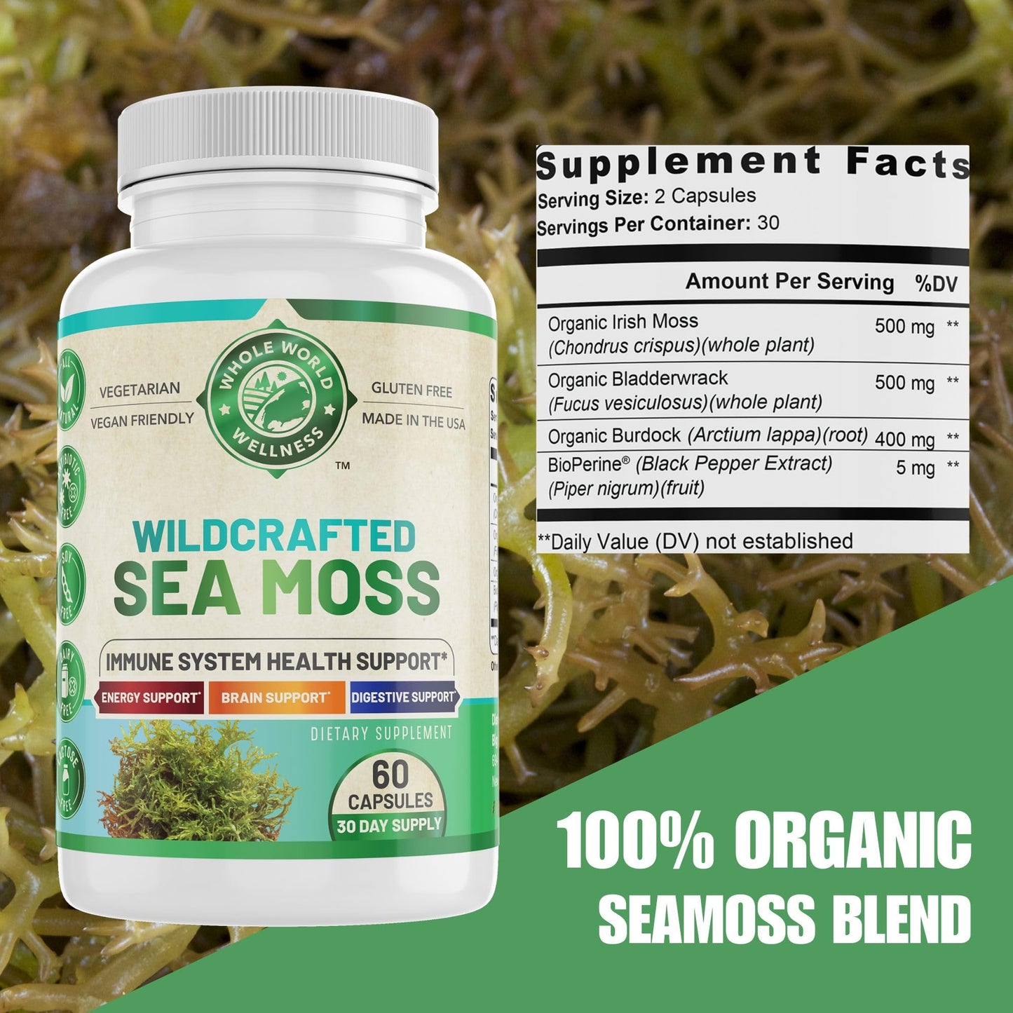 Whole World Wellness Organic Sea Moss Capsules Ingredient Details