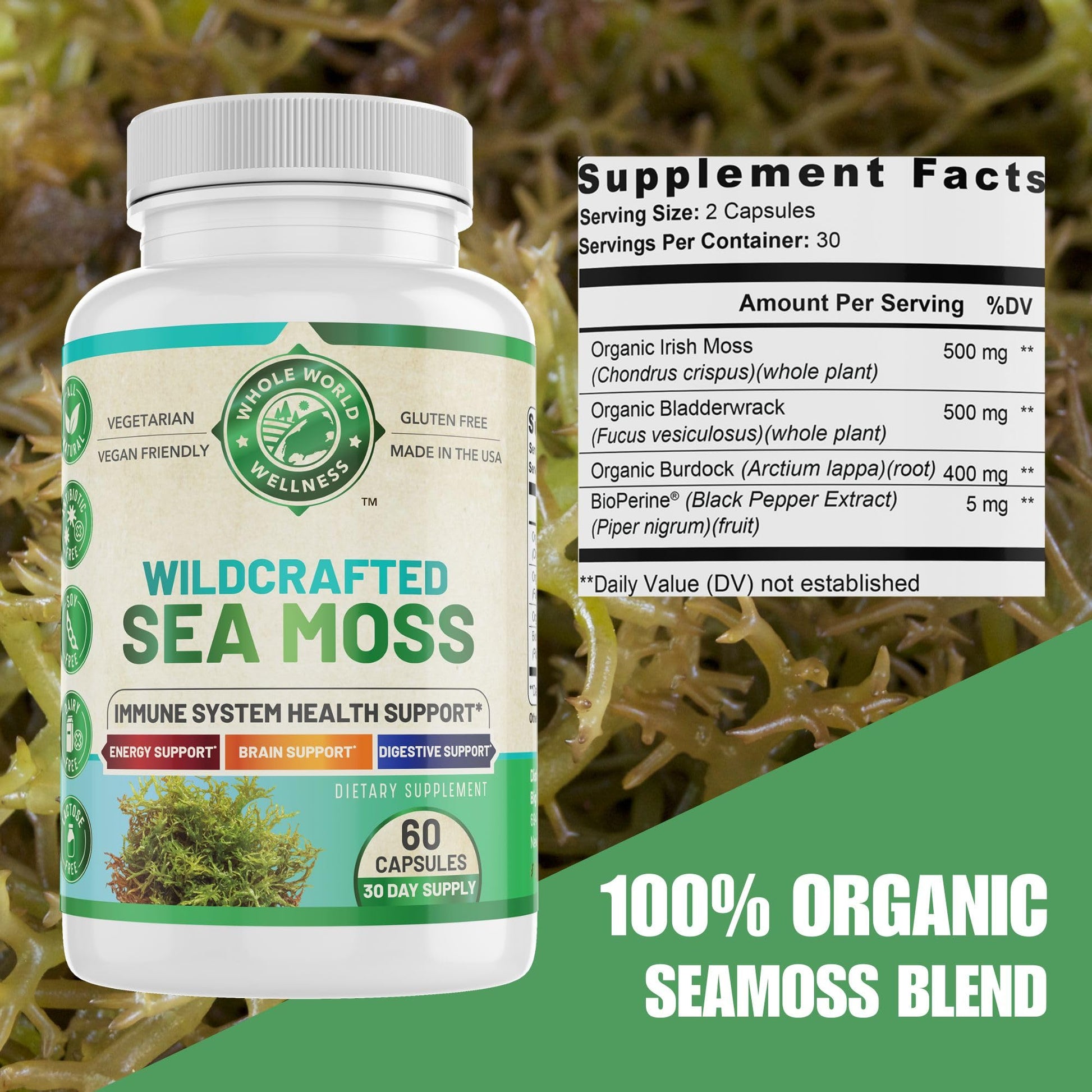 Whole World Wellness Organic Sea Moss Capsules Ingredient Details
