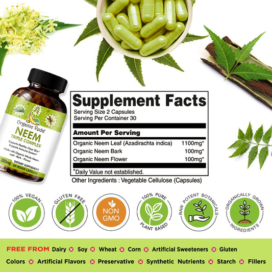 Organic Veda Neem Triple Complex supplement facts label