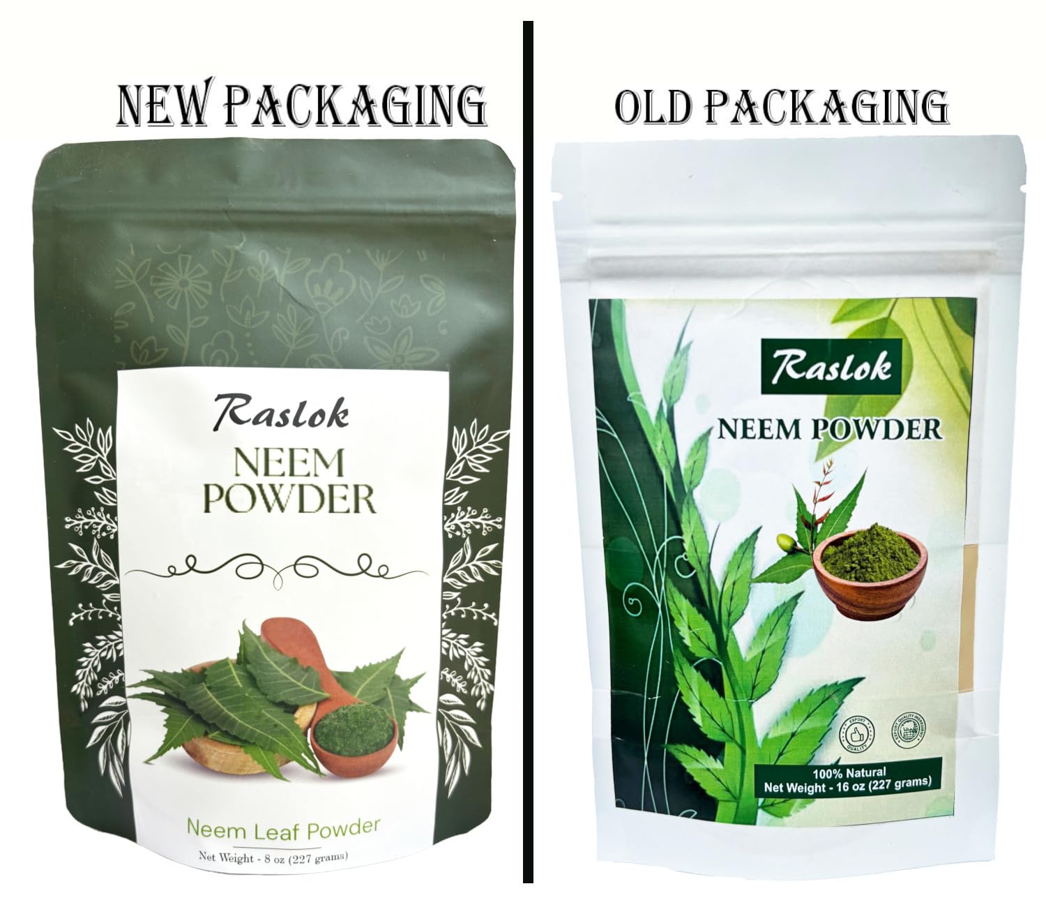 Raslok Natural Neem Powder Herbal Supplement Packaging Details
