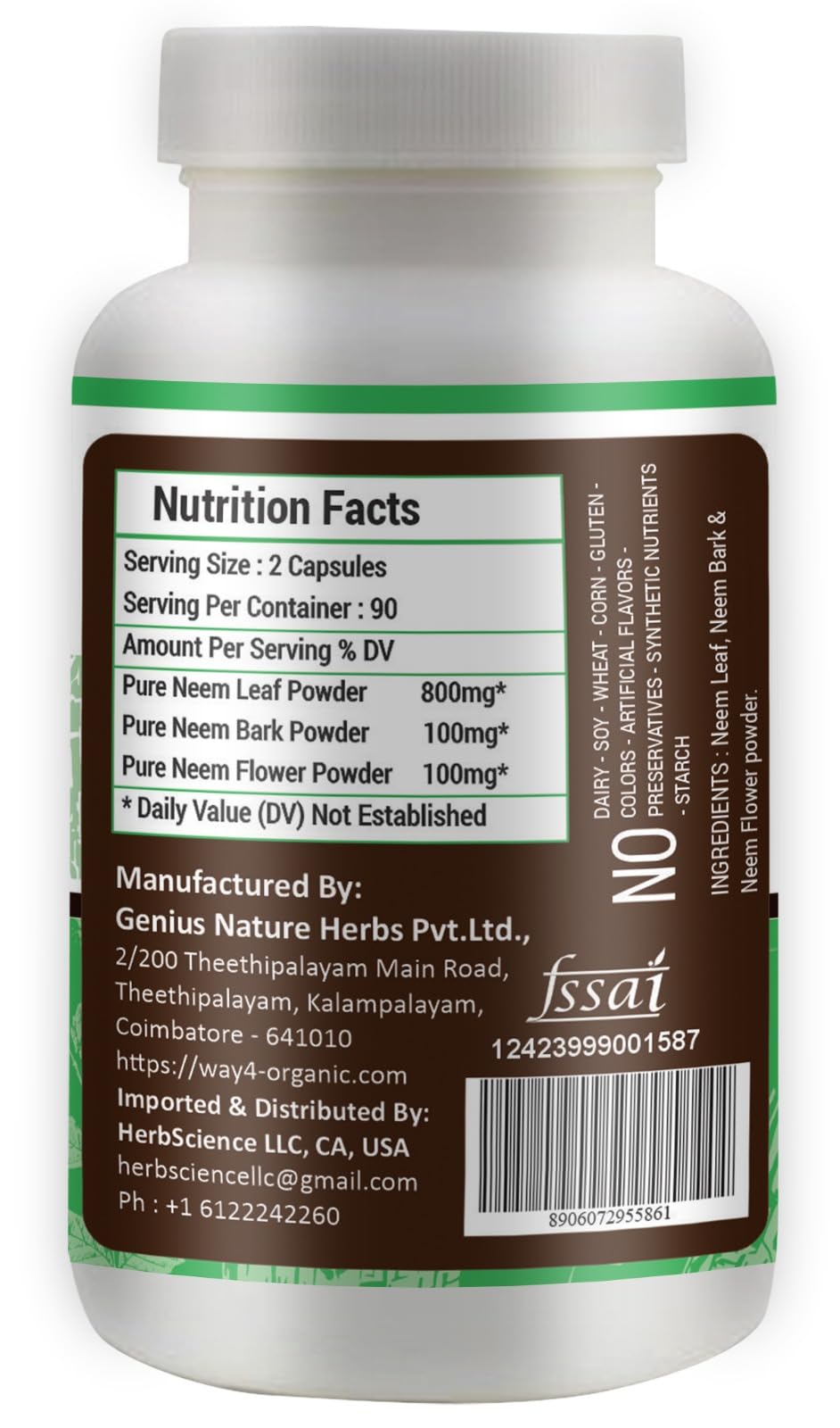 Way 4 Organic Neem Triple Complex vegetarian capsule detail
