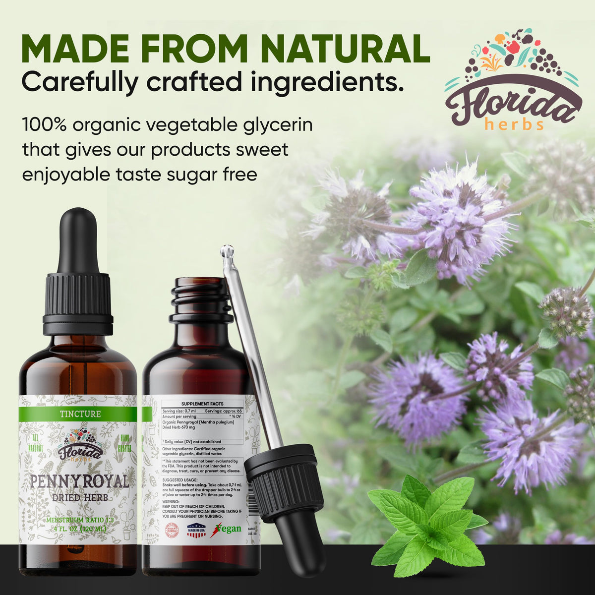 Florida Herbs Organic Pennyroyal Extract supplement facts