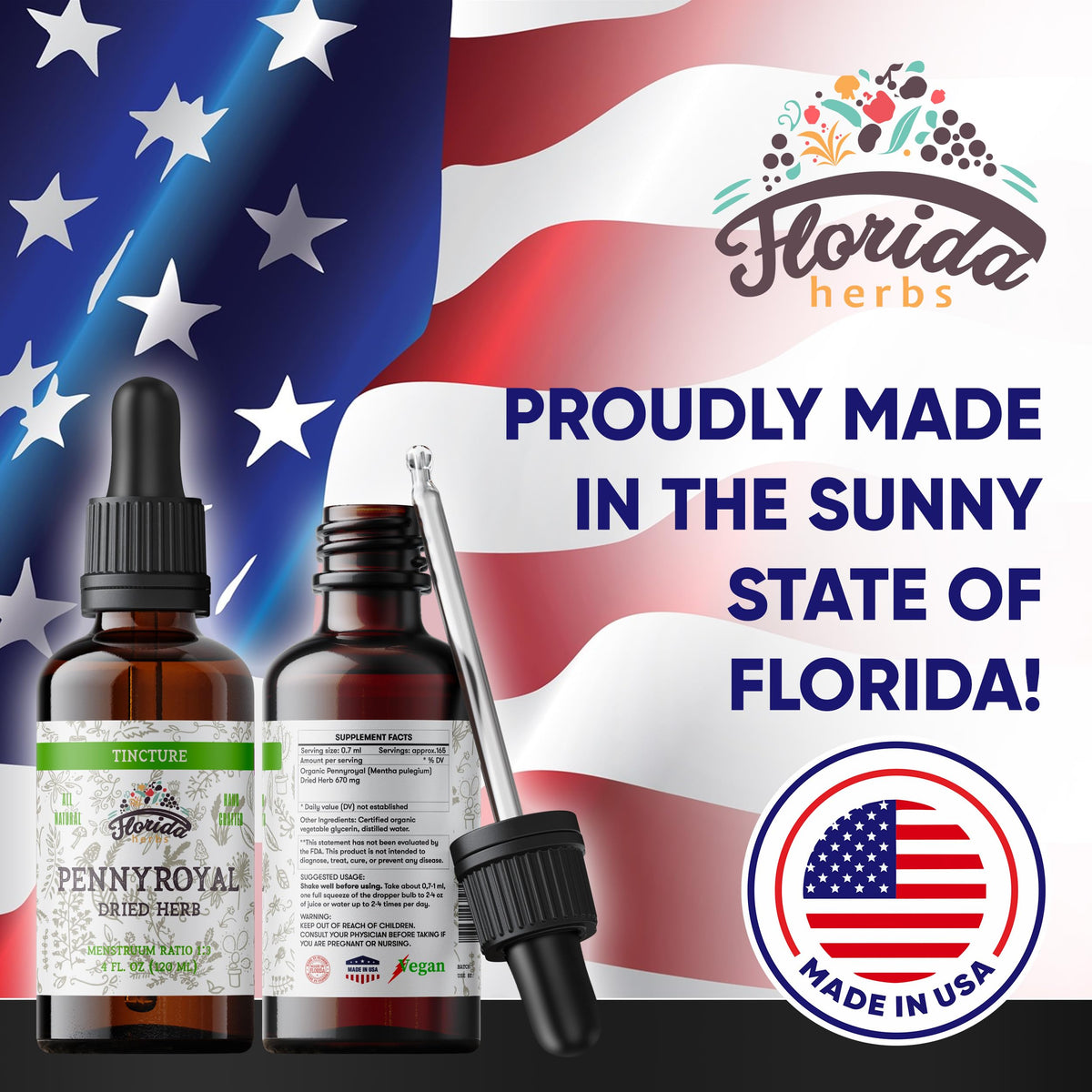 Florida Herbs Organic Pennyroyal Tincture packaging details