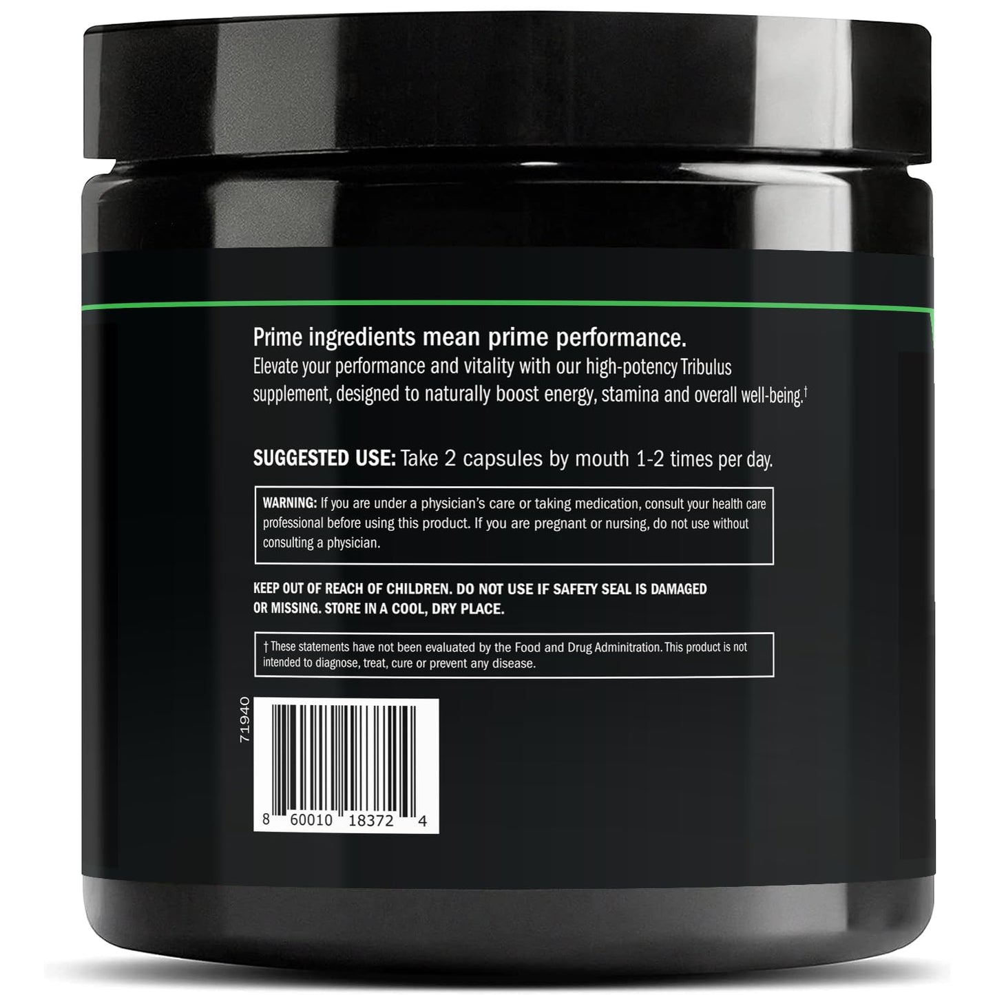 Prime Labs Tribulus Terrestris supplement facts label