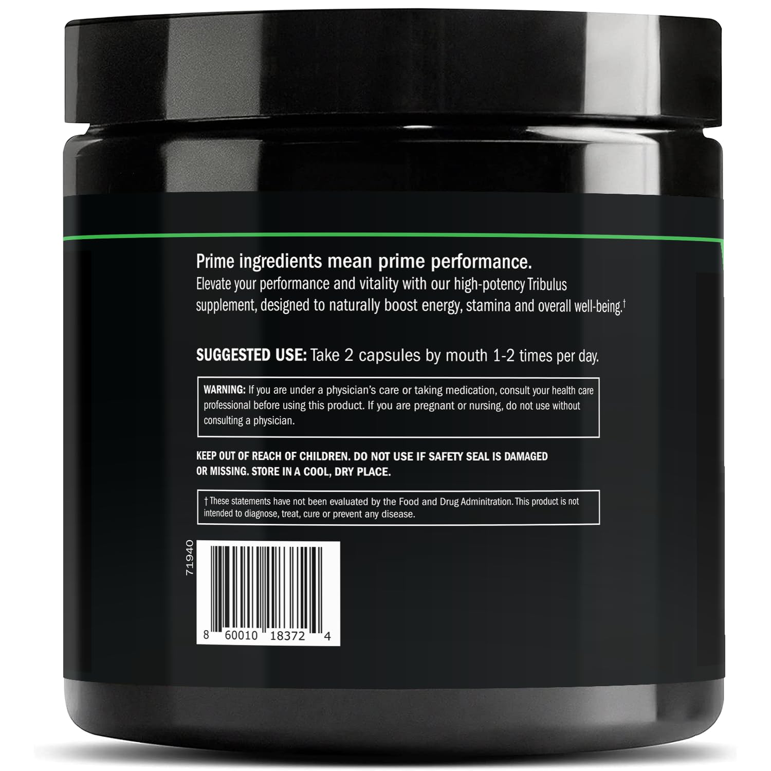 Prime Labs Tribulus Terrestris supplement facts label