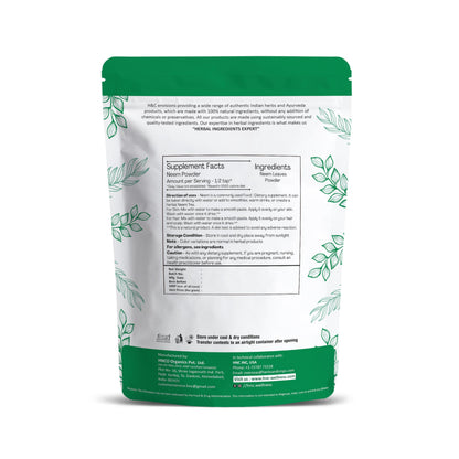 Organic H&C Natural Neem Leaves Powder pouch layout