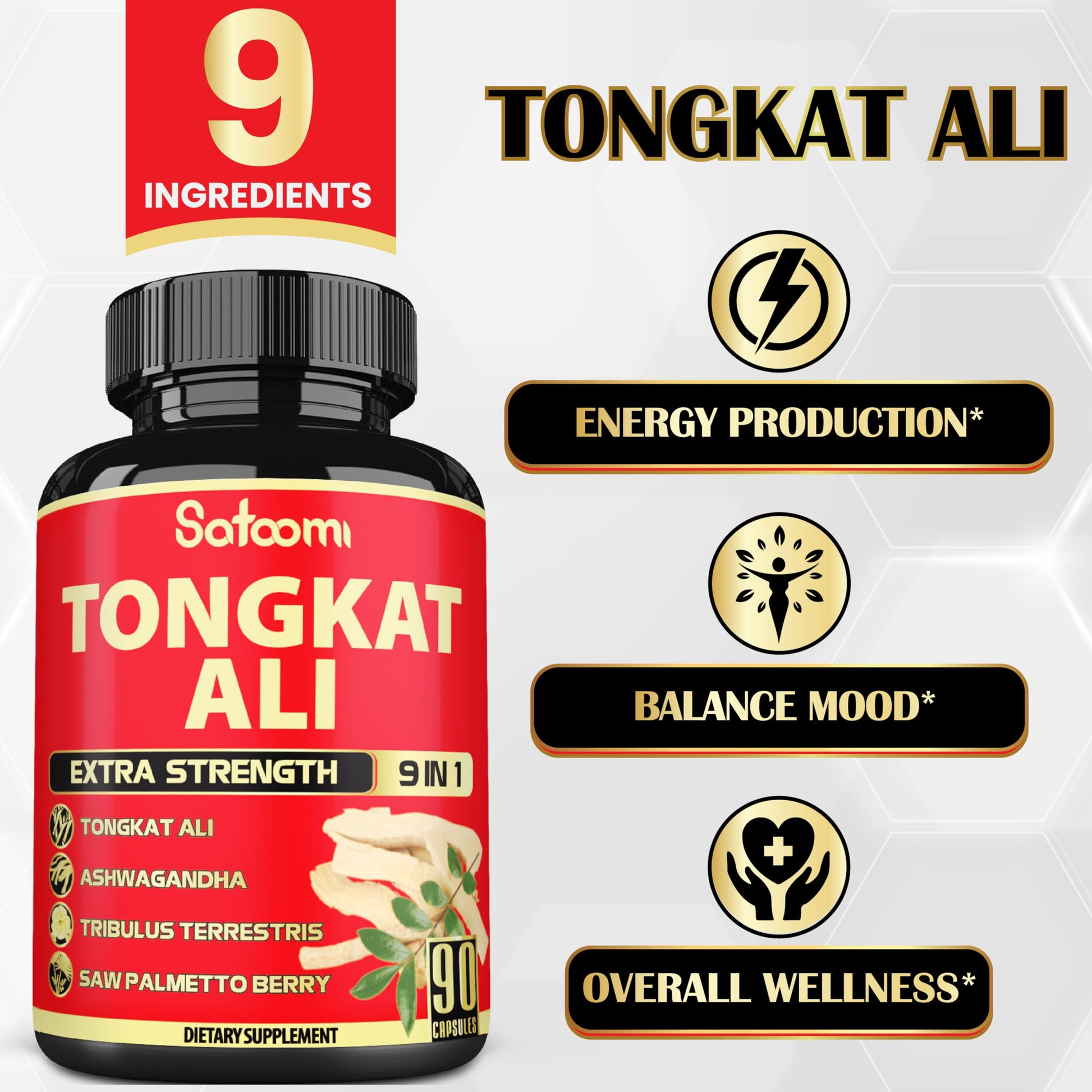 Satoomi Tongkat Ali and Ashwagandha 90 capsules bottle