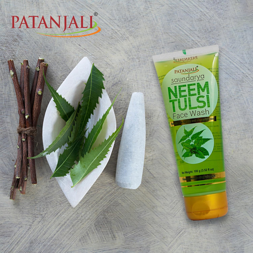 Patanjali Neem Tulsi Face Wash ingredients list on packaging