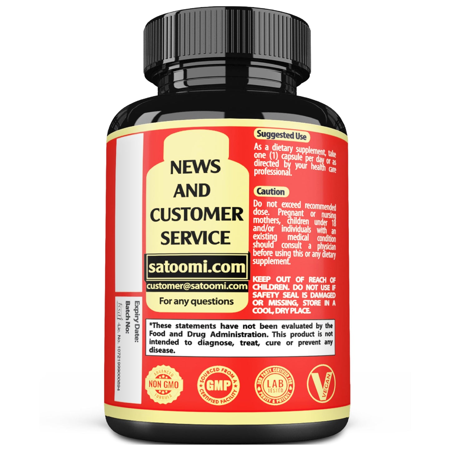 Satoomi health and wellness herbal supplement bottle
