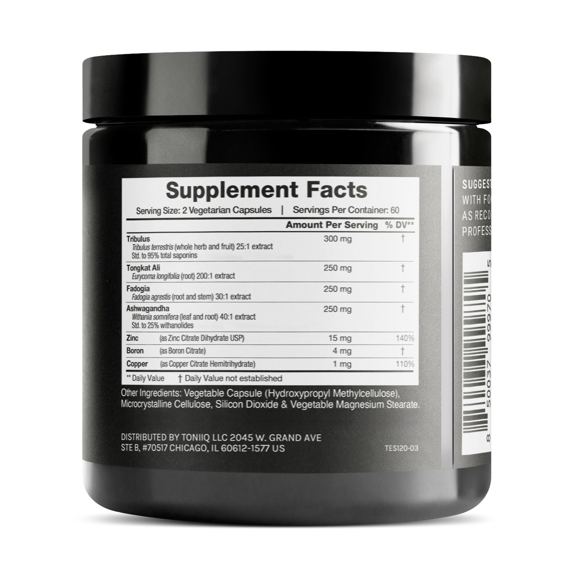 Toniiq Elite T Formula supplement label details