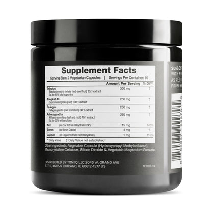 Toniiq Elite T Formula supplement label details