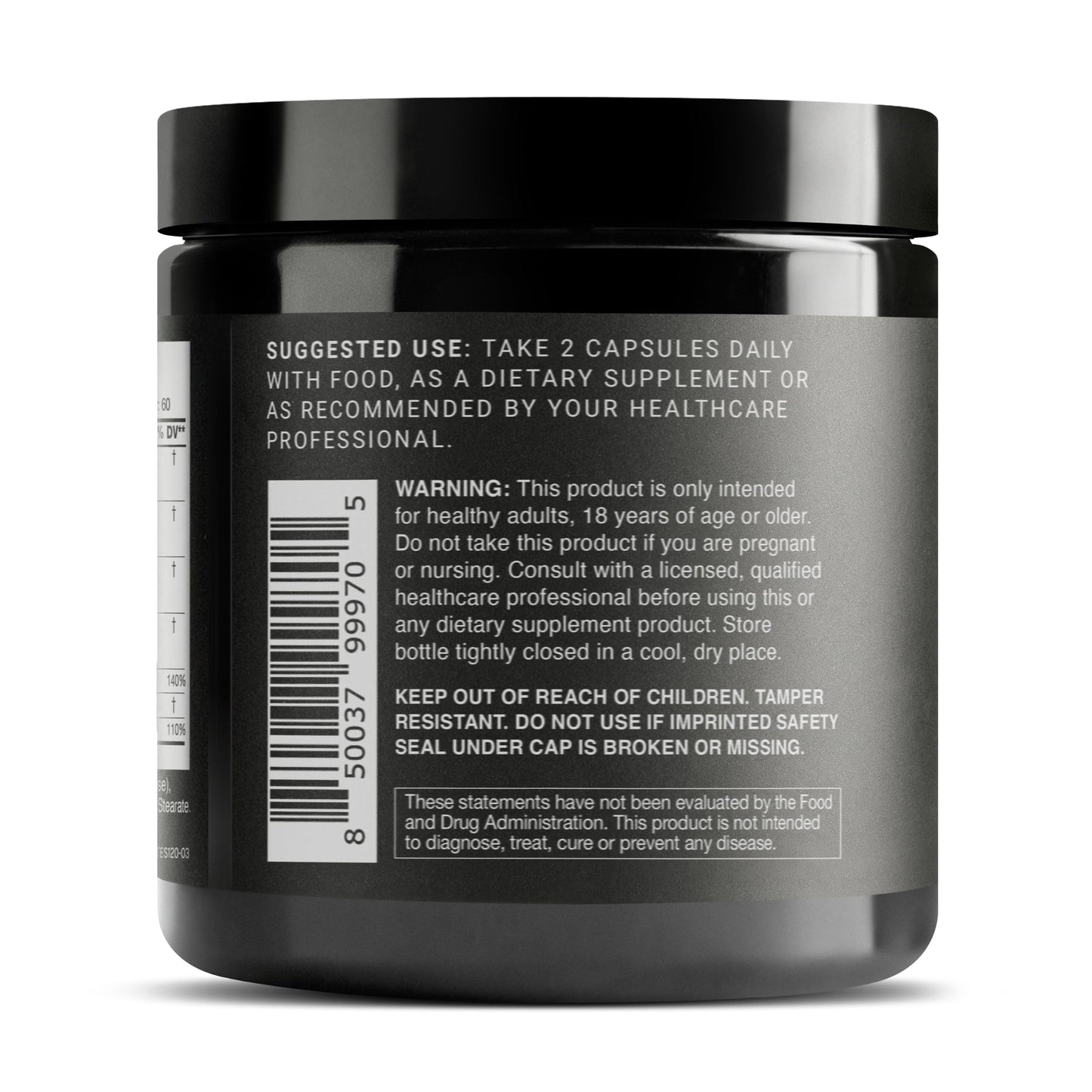 Back of bottle Toniiq Elite T Formula serving instructions