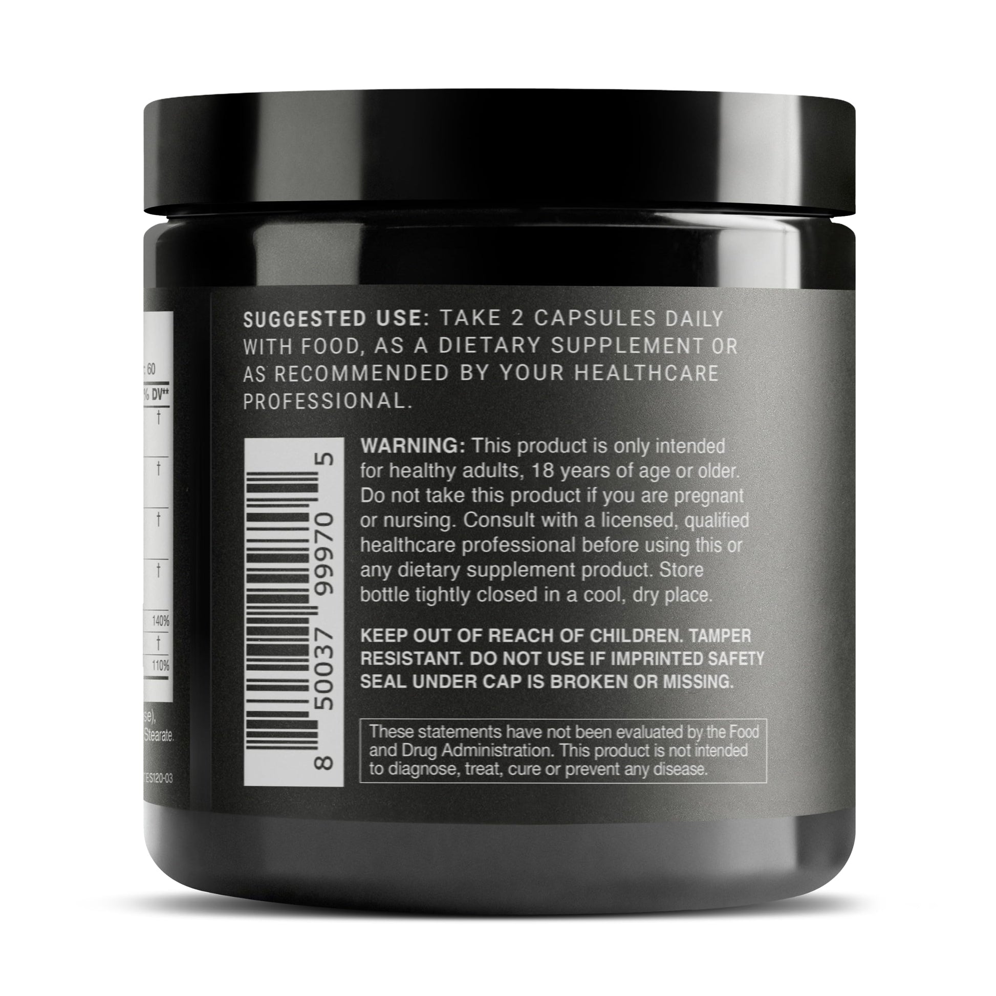 Back of bottle Toniiq Elite T Formula serving instructions