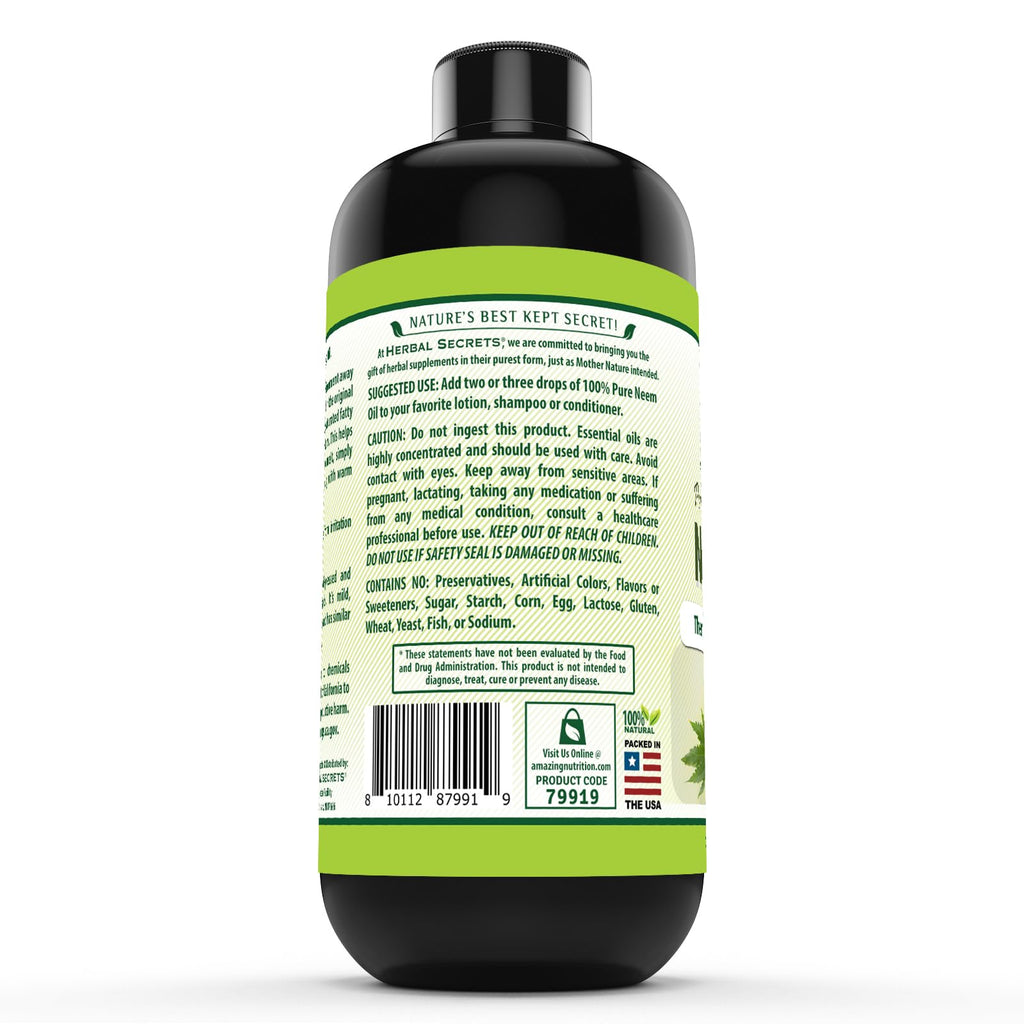 Herbal Secrets Wildcrafted Neem Oil USA import label
