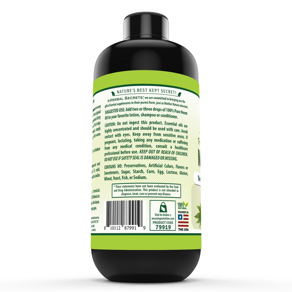 Herbal Secrets Wildcrafted Neem Oil USA import label