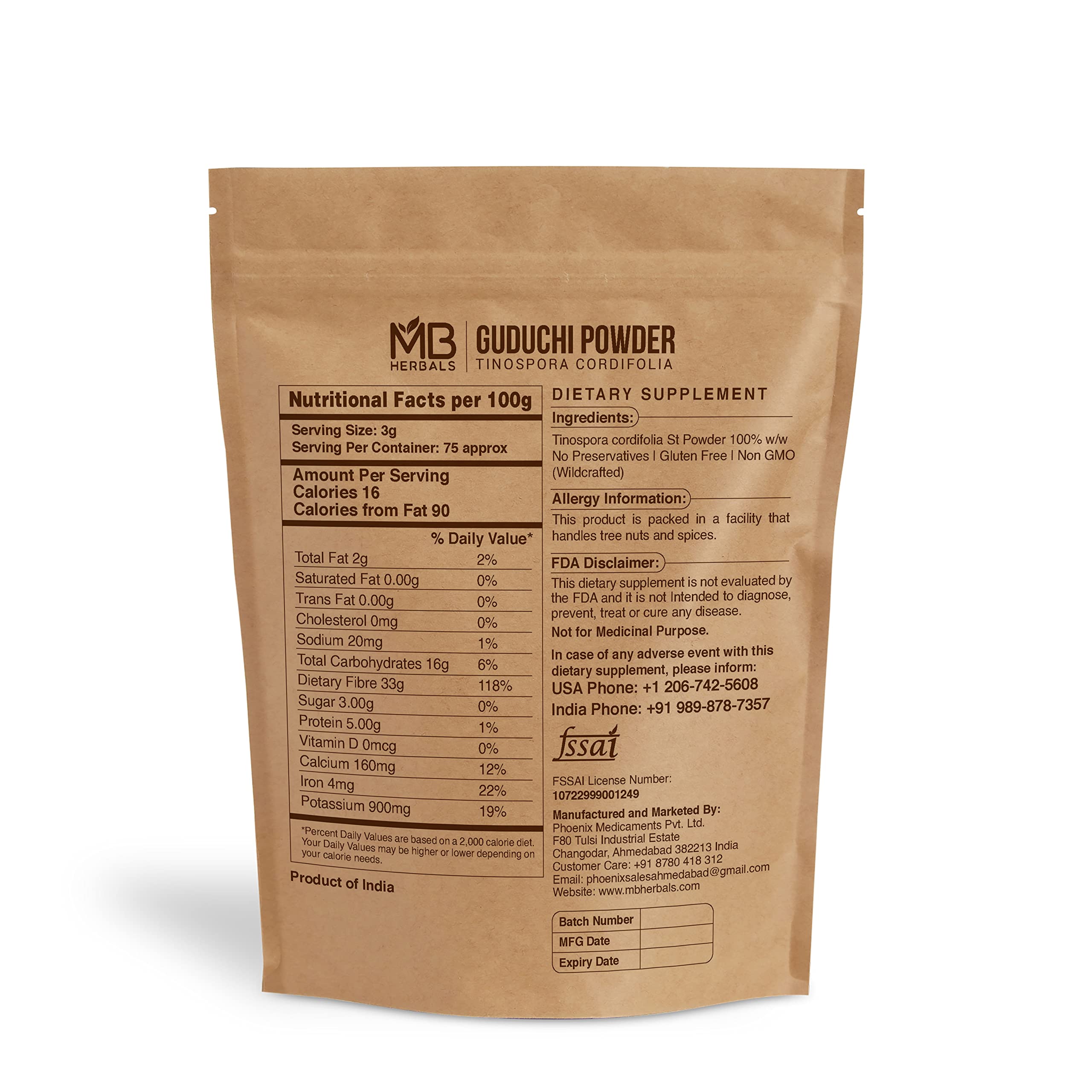 Neem Giloy Stems Herbal Powder Label Details