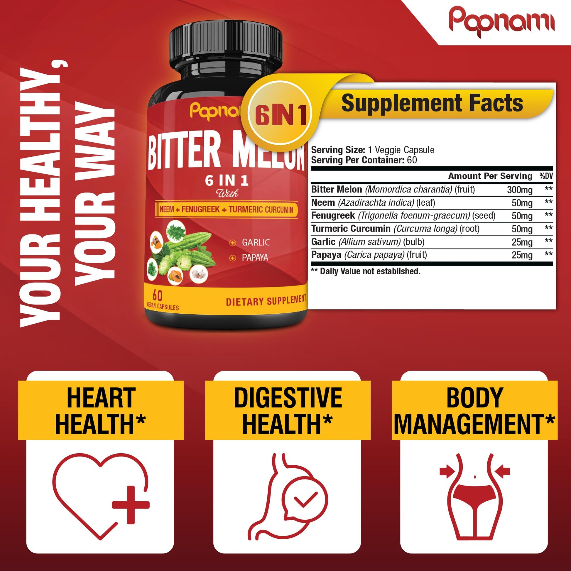 Papnami Organic Bitter Melon Extract Bottle Back View
