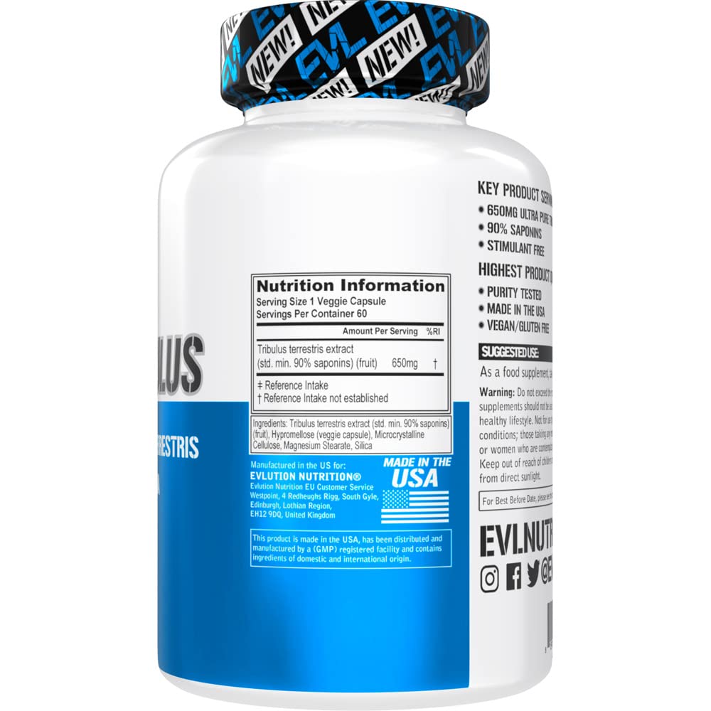 Close up of Evlution Nutrition Tribulus Terrestris supplement label