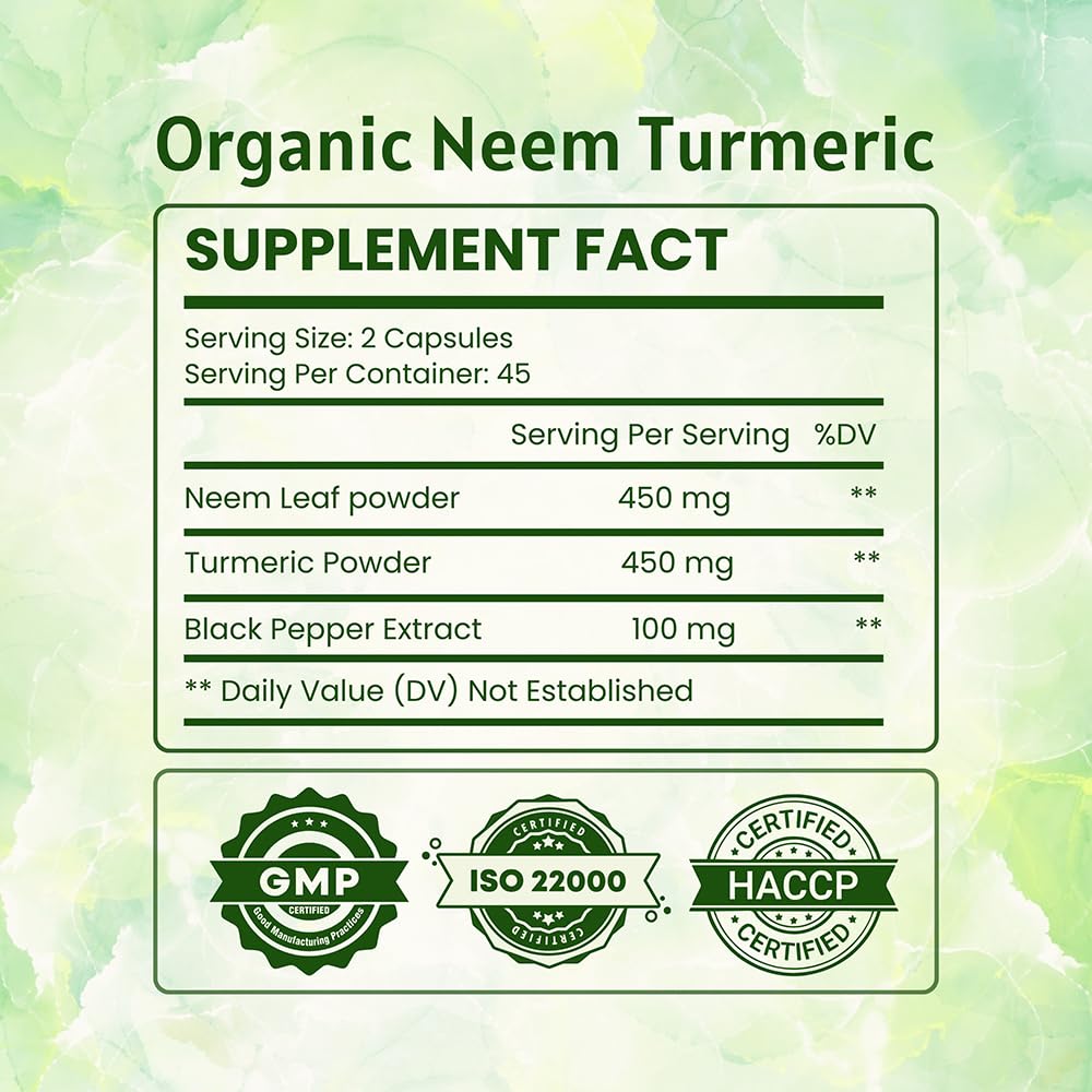 Ireya Ayurveda Neem and Turmeric supplement bottle back