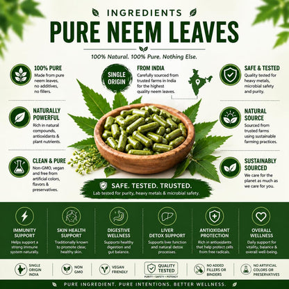Organic Aura Neem Capsules pure raw whole leaf bottle