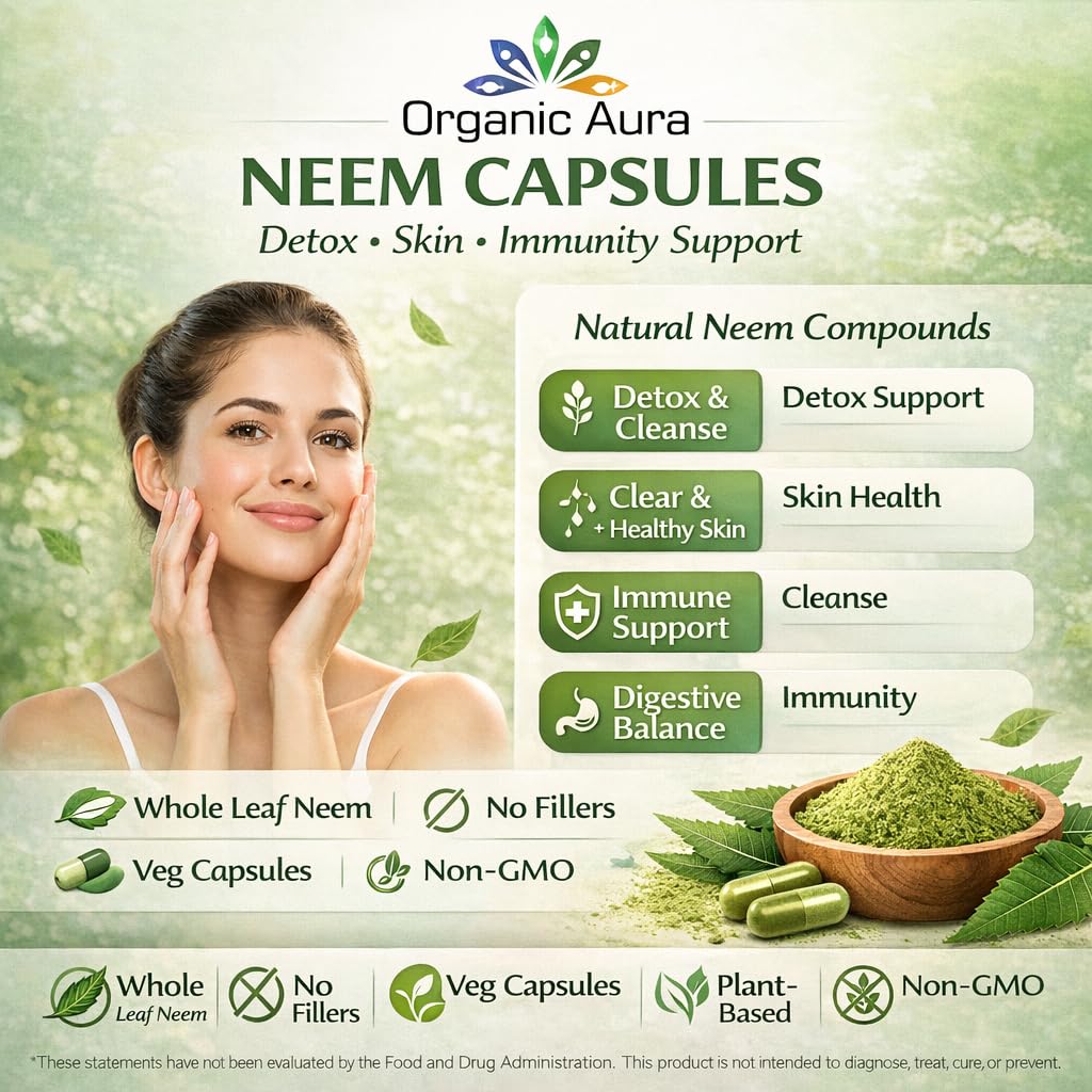 Organic Aura Neem Capsules antioxidant and antibacterial supplement