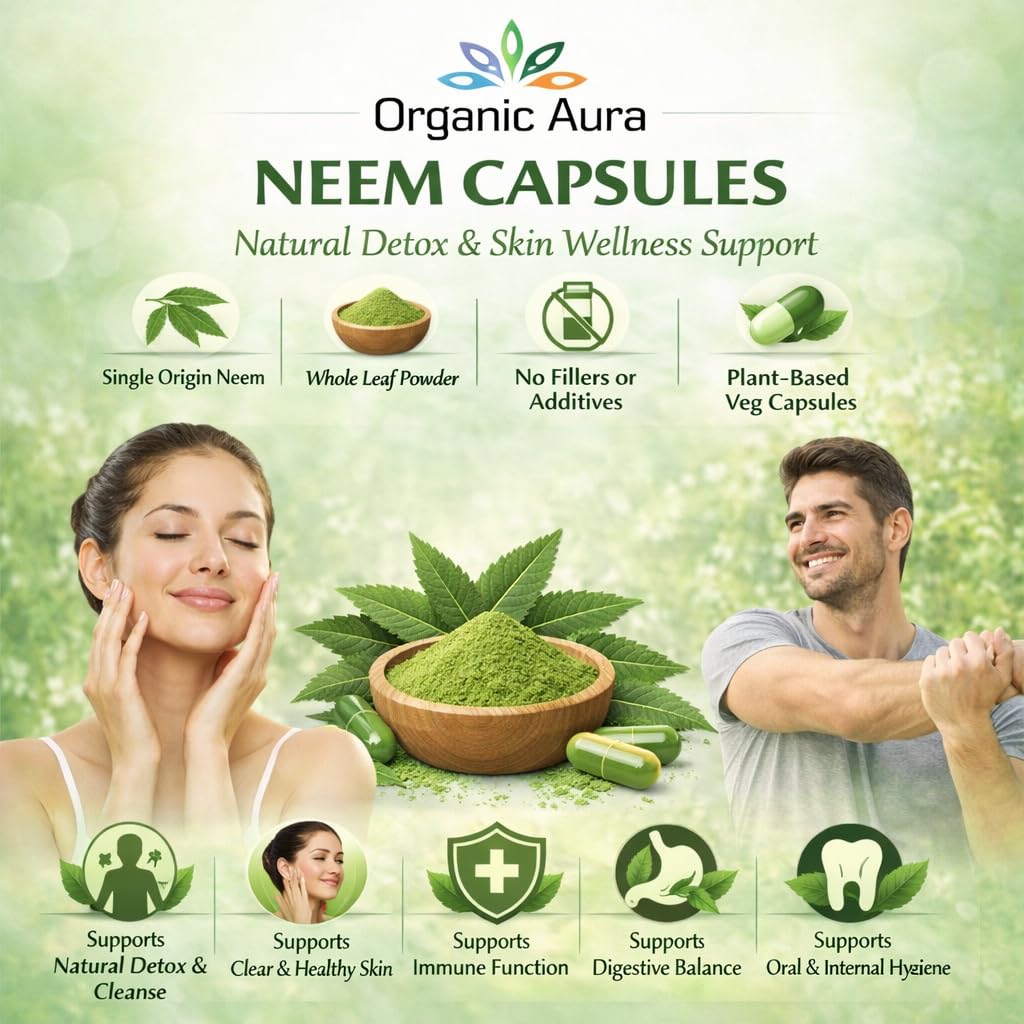 Organic Aura Neem Capsules immune support and skin health