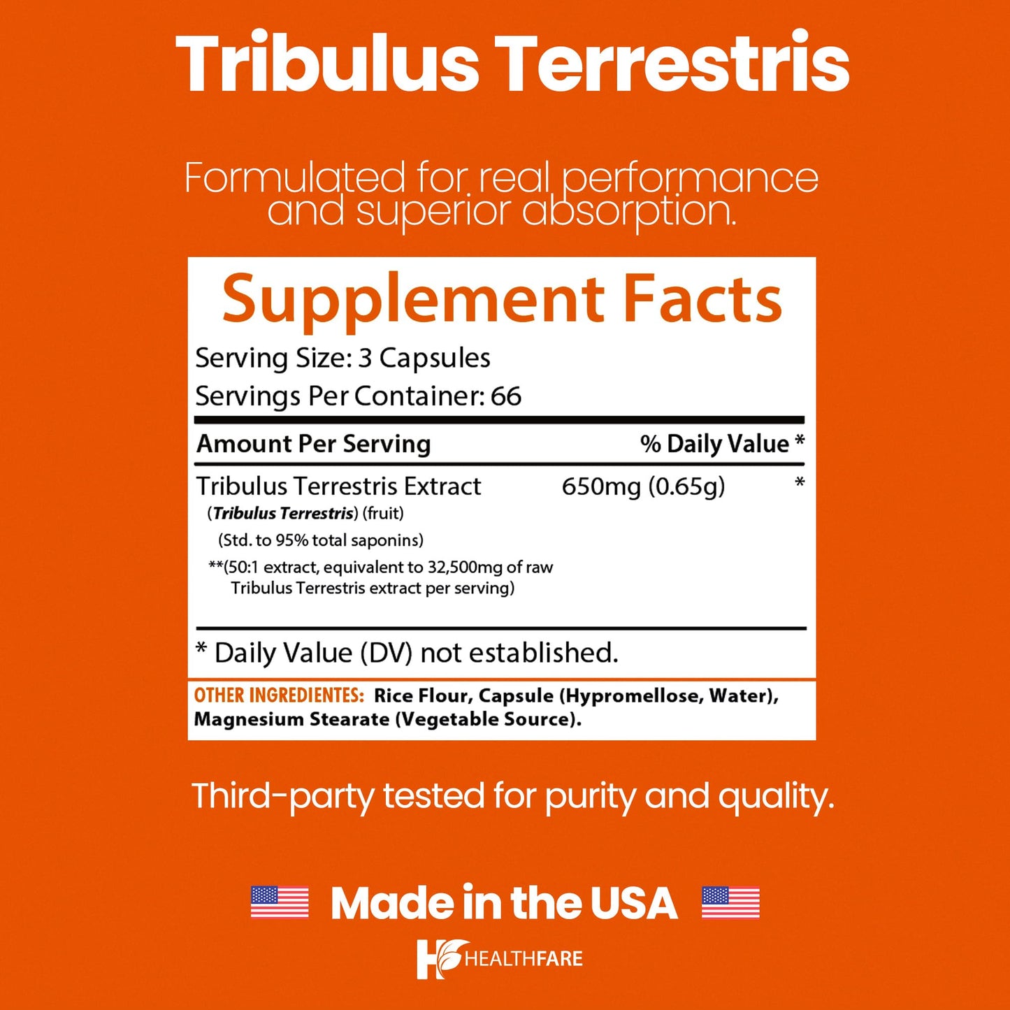 High potency Tribulus Terrestris herbal extract capsules