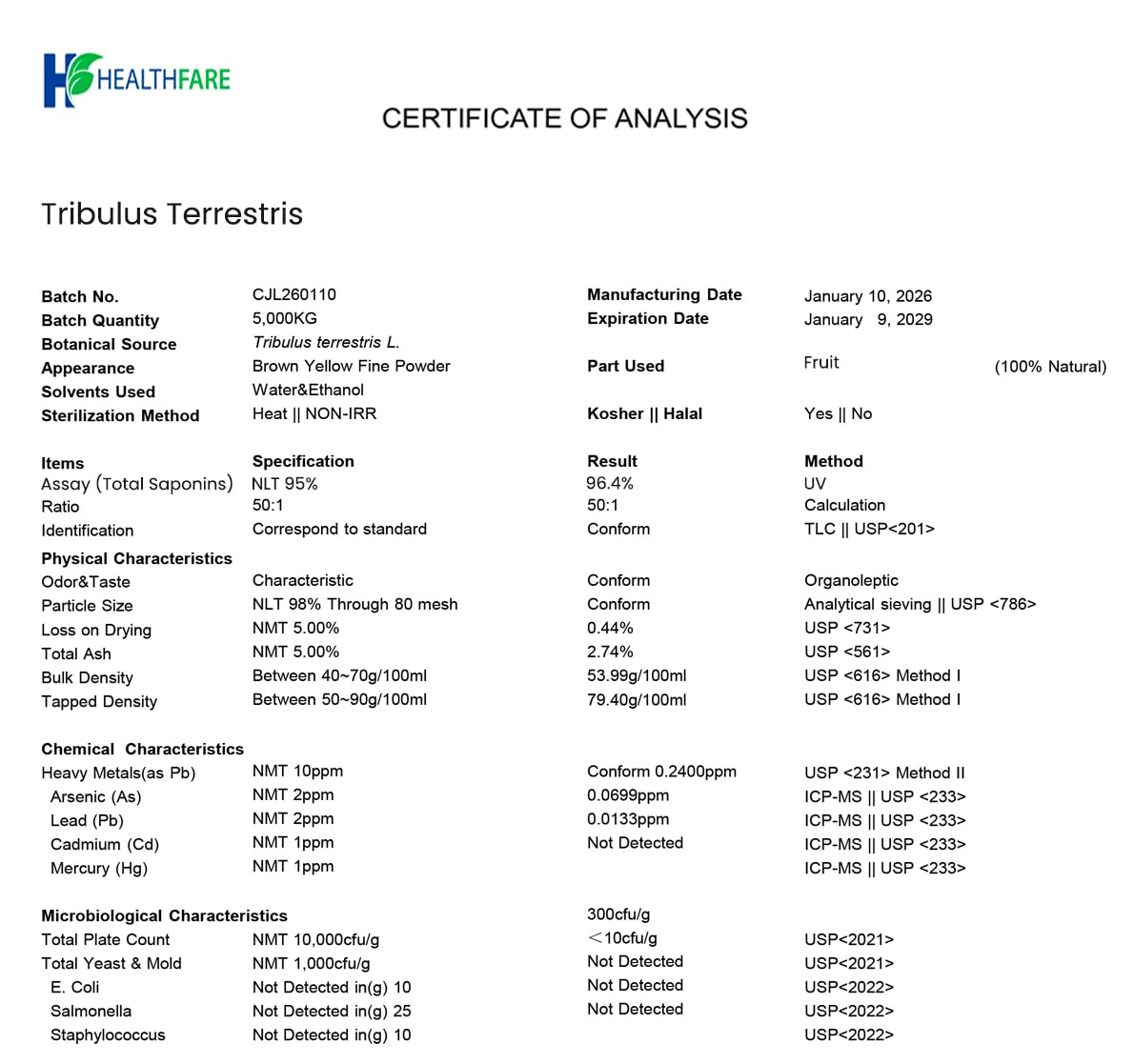 Vegan and non-GMO Tribulus Terrestris supplement bottle