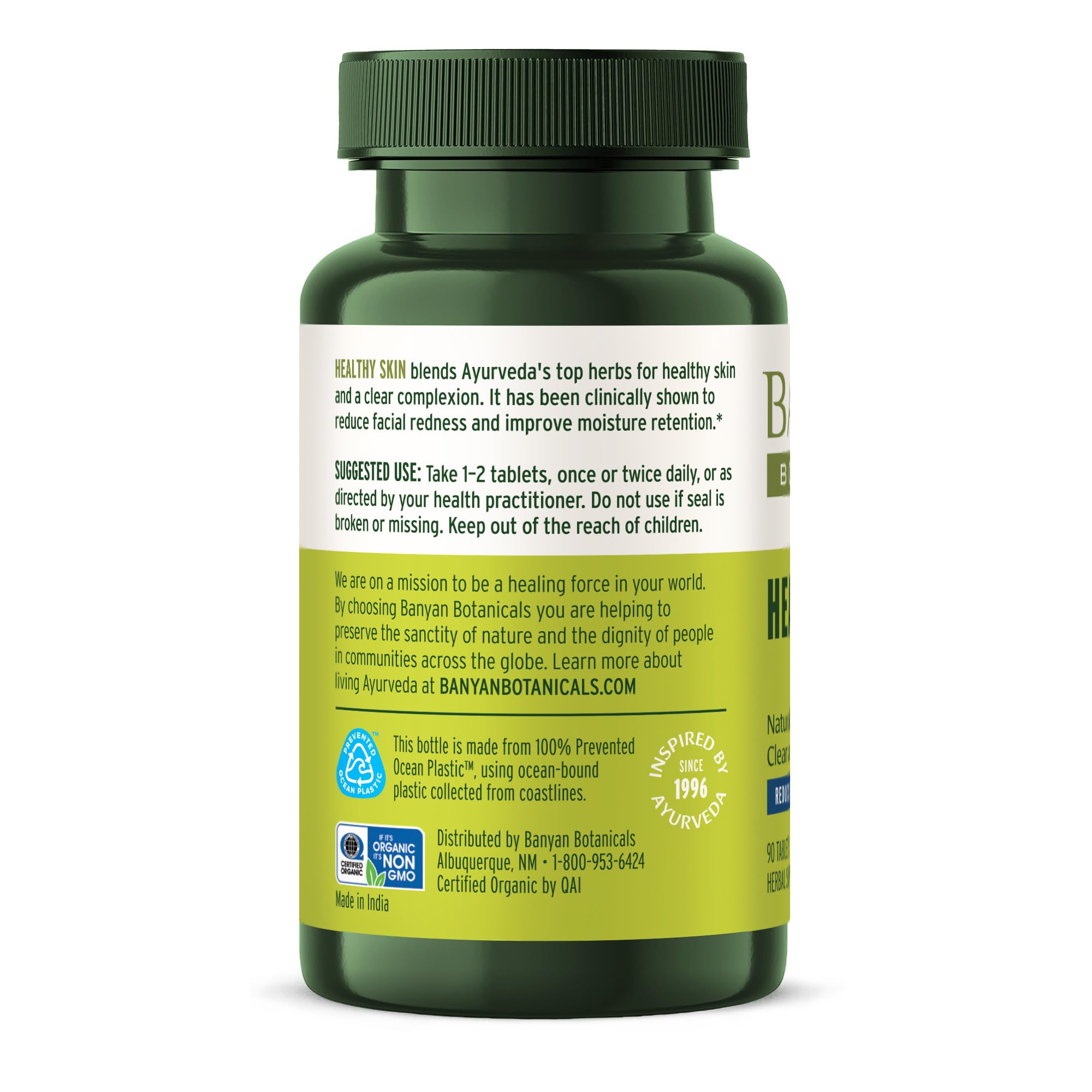 Banyan Botanicals Organic Healthy Skin supplement facts label