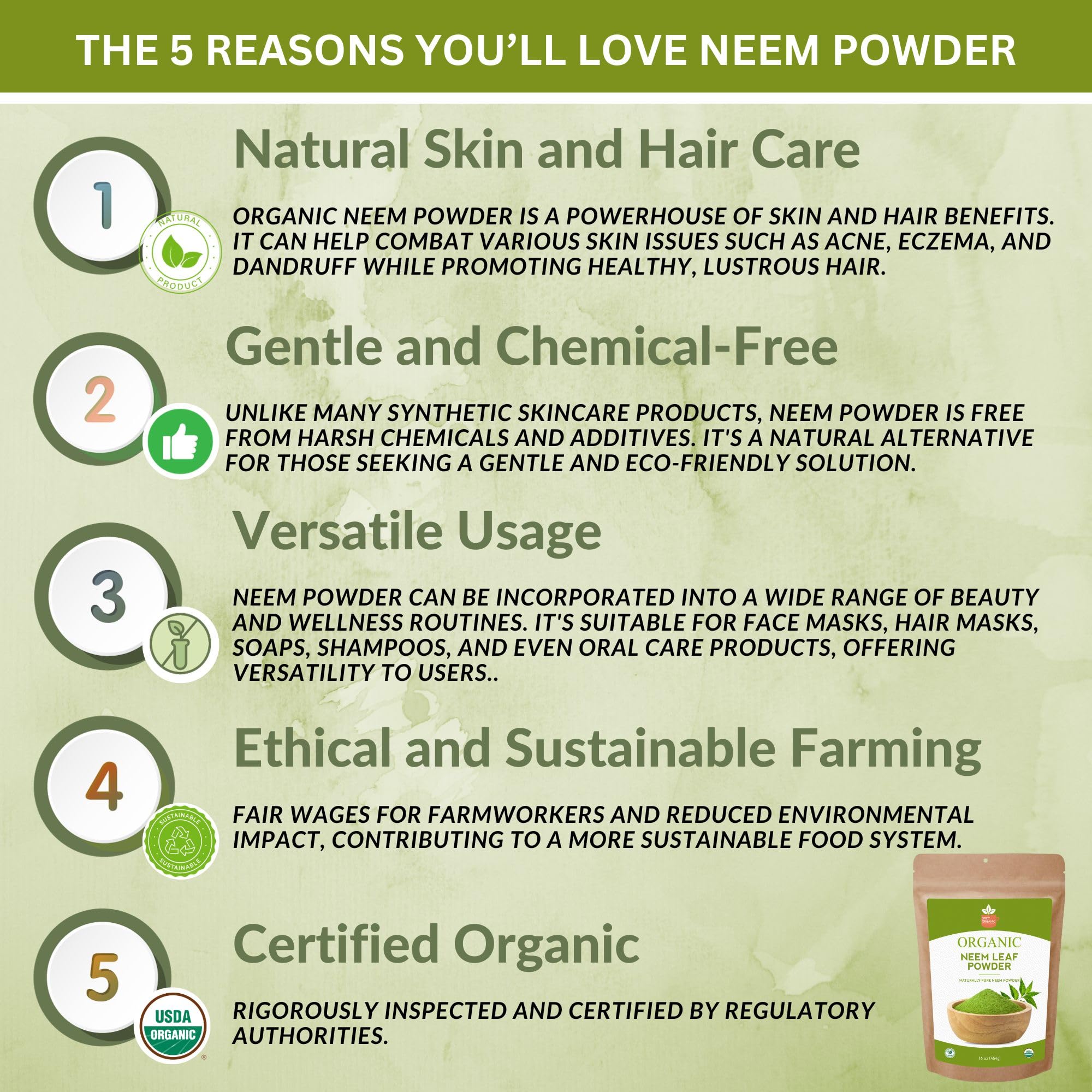 USDA certified organic neem leaf powder packet