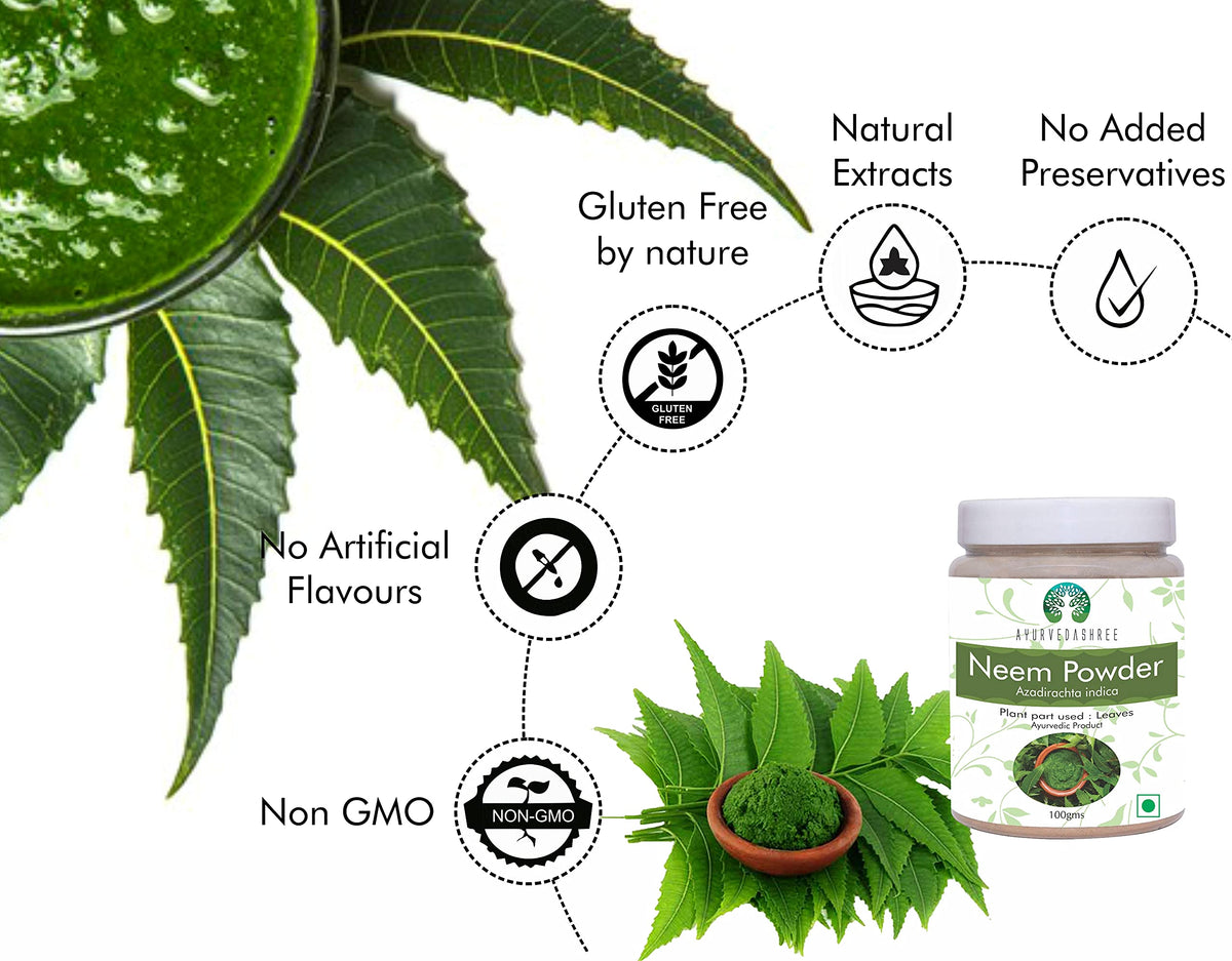 Ayurvedashree Pure Neem Leaf Powder 100g packaging and size comparison