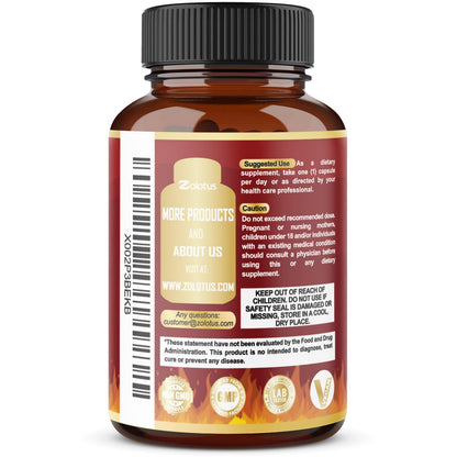 Zolotus dietary supplement bottle side view showing ingredients