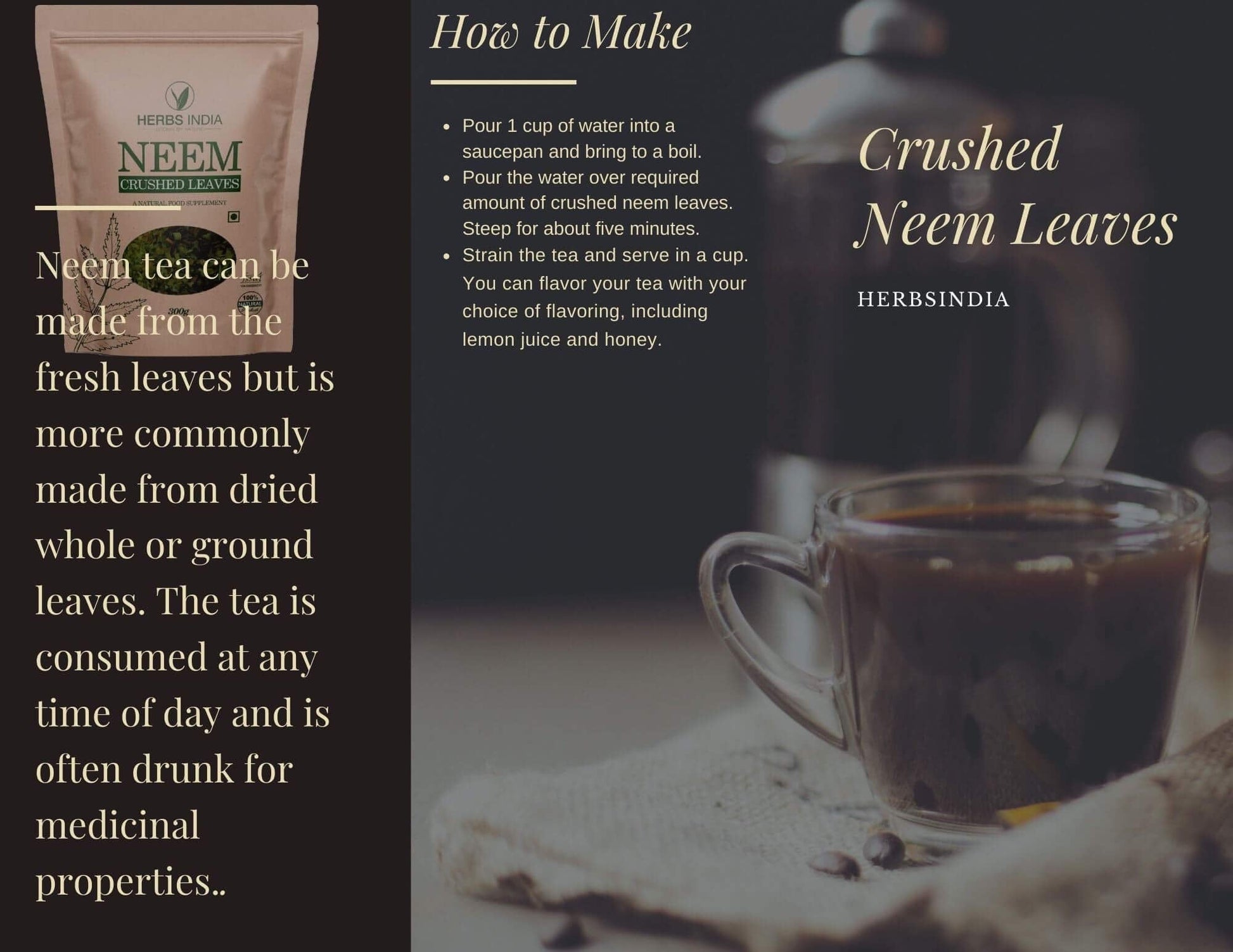 Herbsindia Crushed Neem Leaves resealable kraft pouch