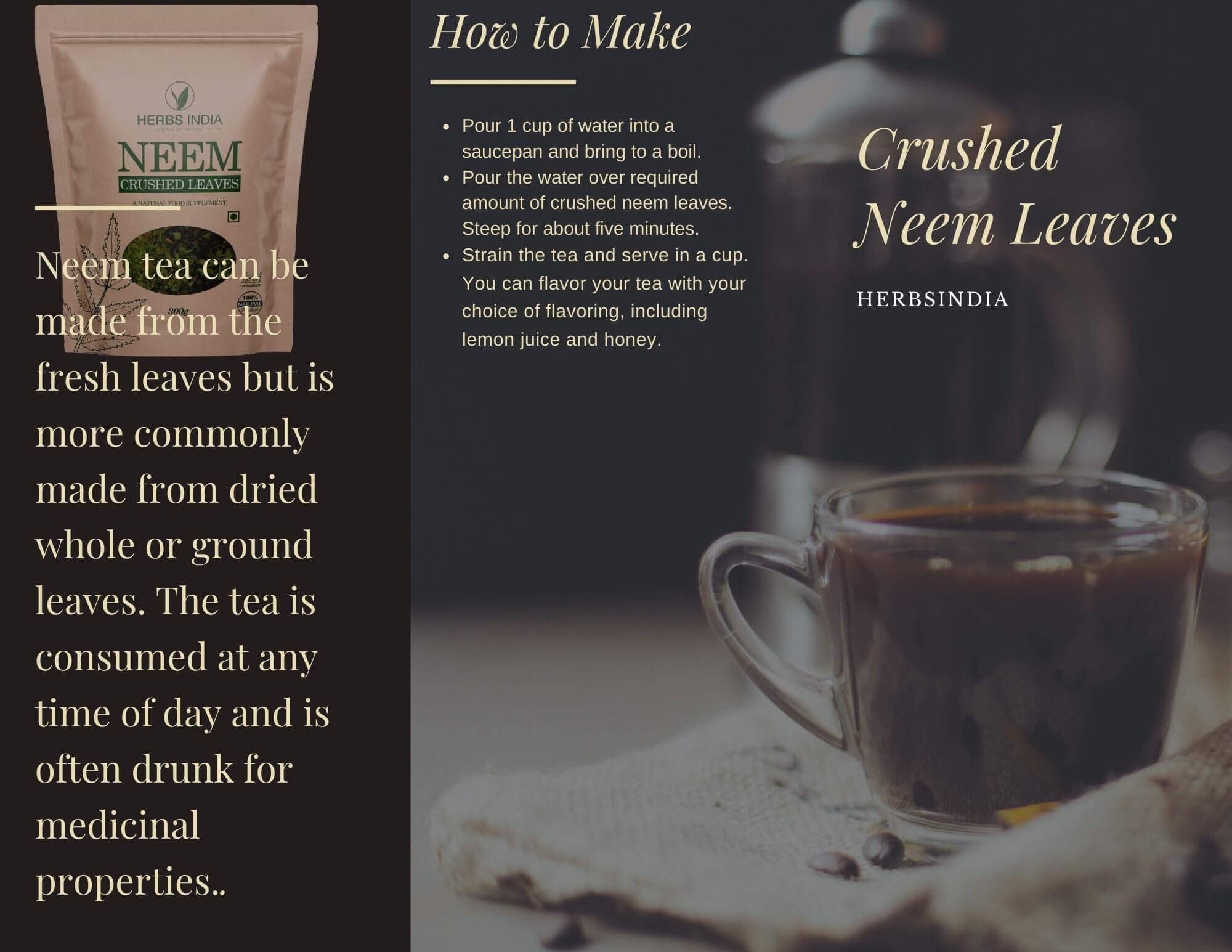 Herbsindia Crushed Neem Leaves resealable kraft pouch