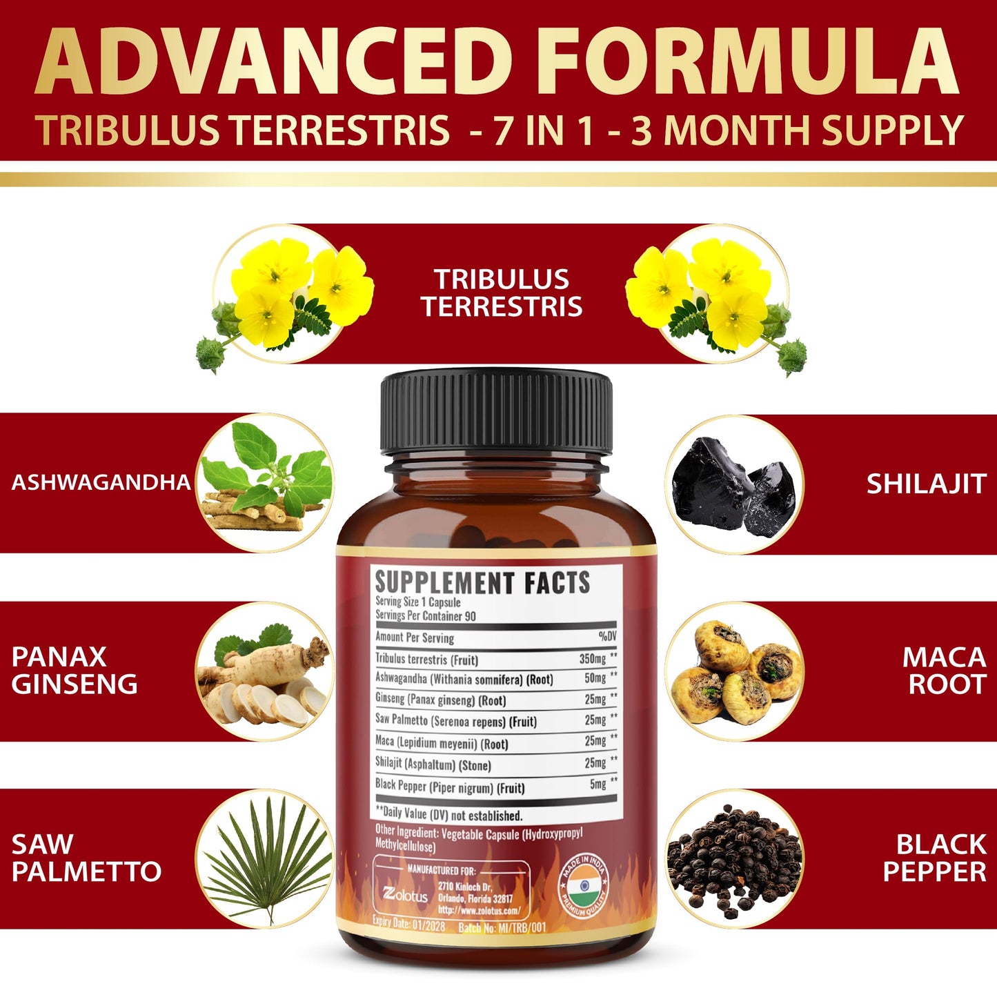 Bottled Tribulus Terrestris Ashwagandha and Ginseng complex