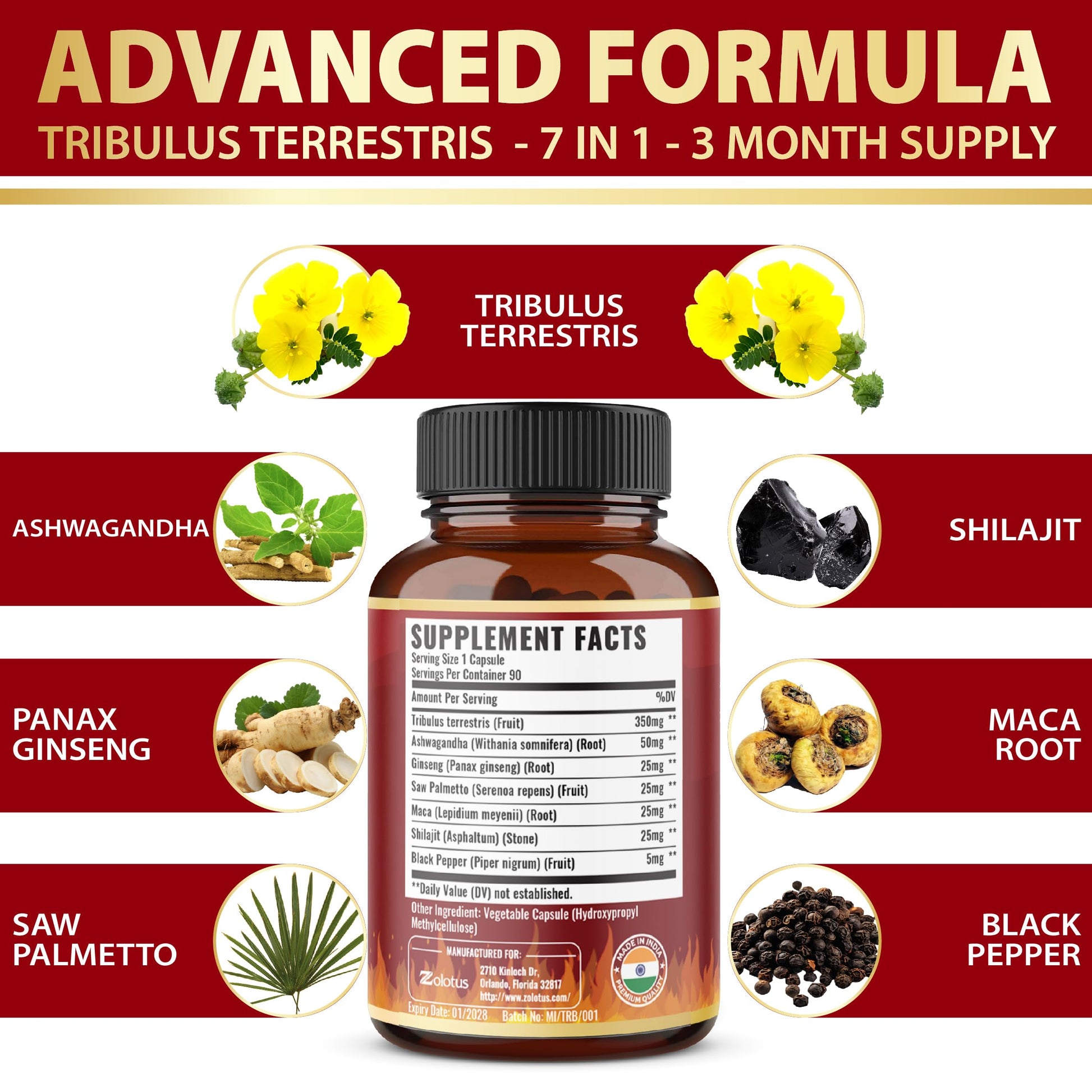 Bottled Tribulus Terrestris Ashwagandha and Ginseng complex