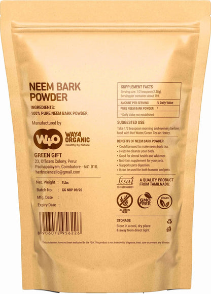 Way4Organic Neem Bark Powder herbal dental and digestion support pouch