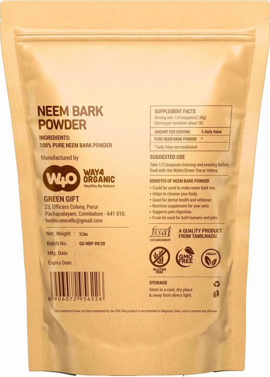 Way4Organic Neem Bark Powder herbal dental and digestion support pouch